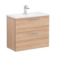 Vitra Root 68117 Lavabo Dolabı, Çift Çekmeceli, Dar, 80 Cm, Doğal Meşe, Köşeli Lavabolu